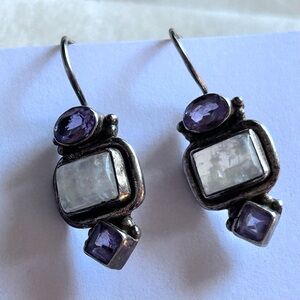 Elegant Silver and Purple Stone Earrings